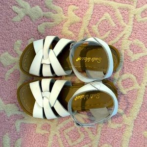 White leather salt water sandals